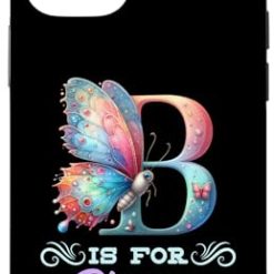 iPhone 14 Pro Max B Is For Bianca Girly Butterfly And Flower Initial Name Case