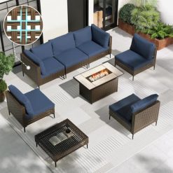 Alternative view of Grand patio 7-Piece Wicker Patio Furniture Set, Boho Outdoor Conversation Set Sectional Sofa with Water Resistant Thick Cushions and Coffee Table, Cream