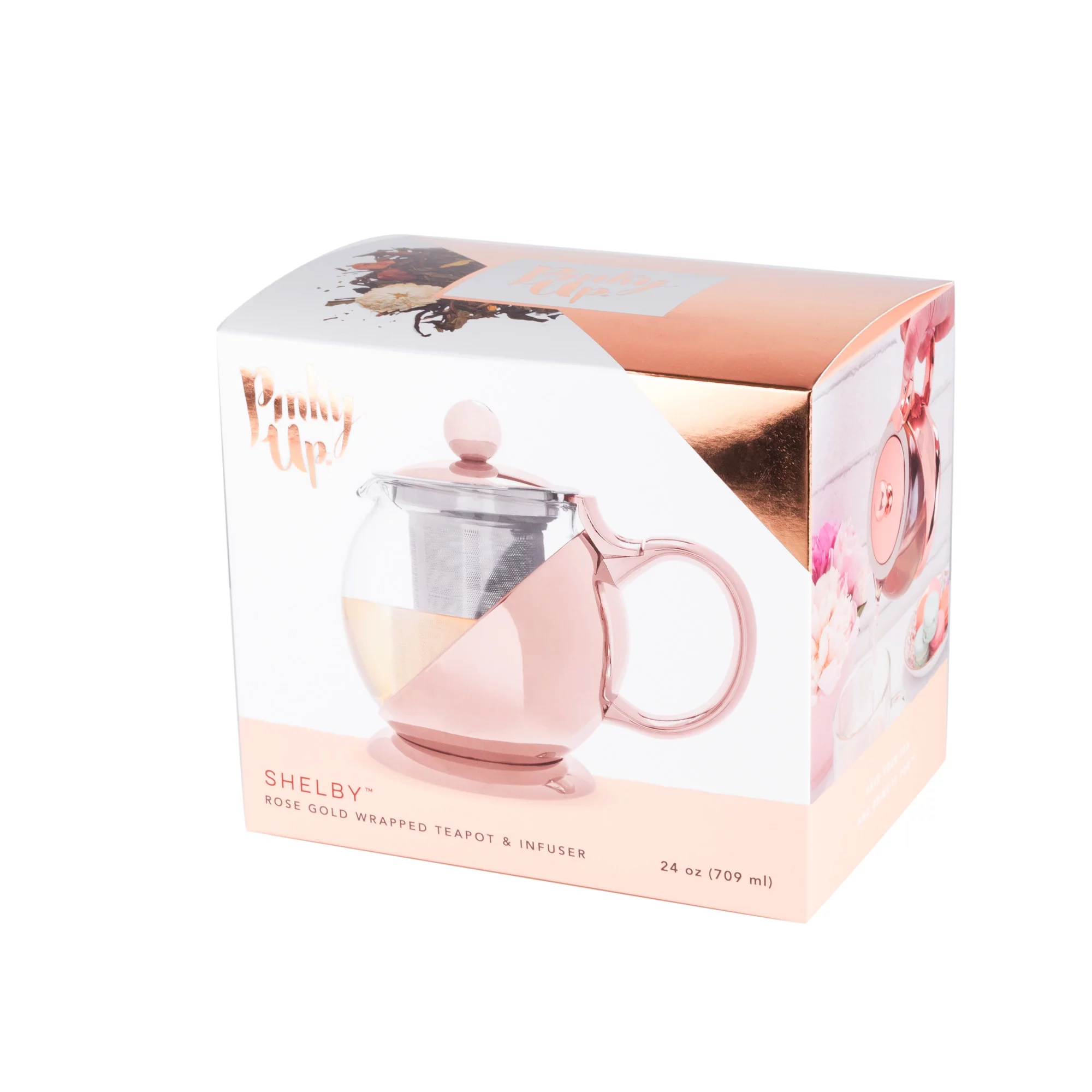 Pinky Up Rose Gold Wrapped Teapot – Tea Clear Glass Pot with Infuser Strainer and Tea Kettle for Loose Tea, 24 Oz - Image 9