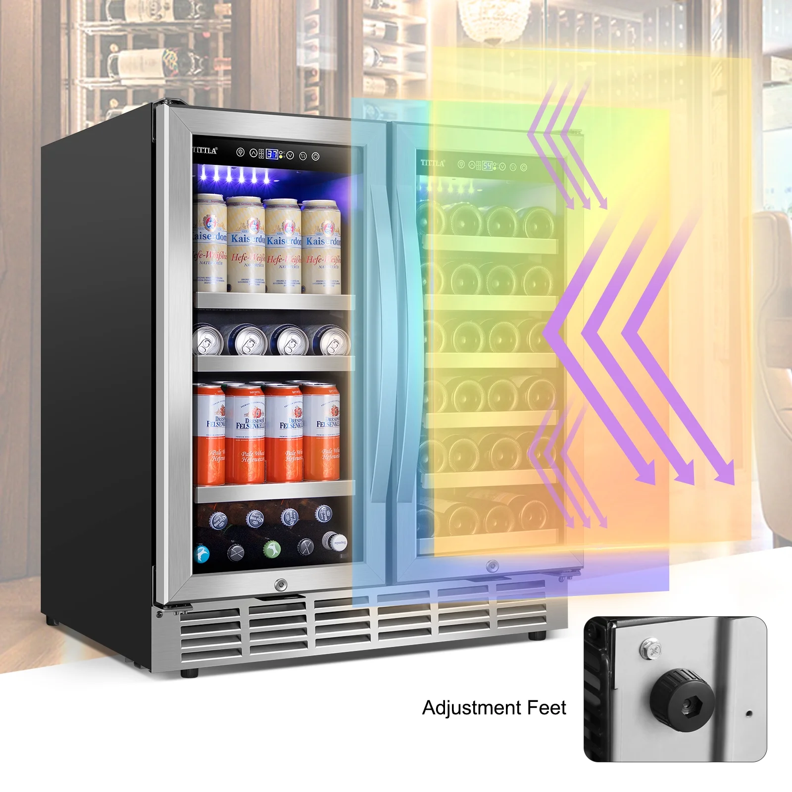 Tittla 30 Inch Wine Fridge, Dual Zone Wine and Beverage Refrigerator with 33 Bottle and 80 Can Wine Cooler Under Counter Freestanding - Image 7