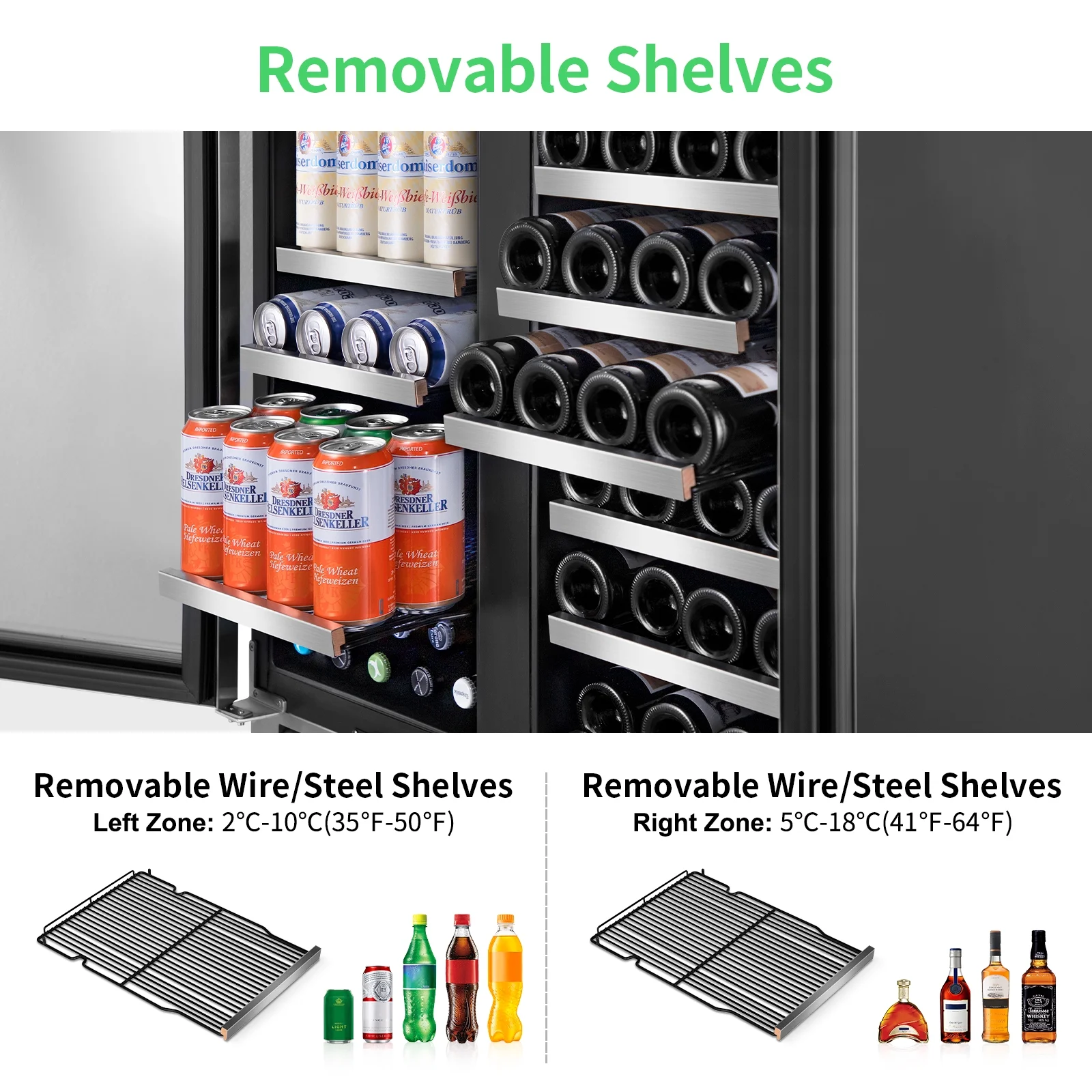 Tittla 30 Inch Wine Fridge, Dual Zone Wine and Beverage Refrigerator with 33 Bottle and 80 Can Wine Cooler Under Counter Freestanding - Image 8