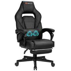 Goplus Massage Gaming Chair, Reclining Backrest, Seat Height Adjustment Racing Computer Office Chair with Footrest, Ergonomic High Back PU Swivel Game Chair (White)
