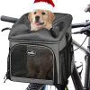Dog Bike Basket Carrier, Pet Bicycle Front Carrier Backpack for Bike Riding Foldable Removable, Reflective Strips, 2 Side Storage Pockets, Pet Travel Bag for Cats Small Dogs
