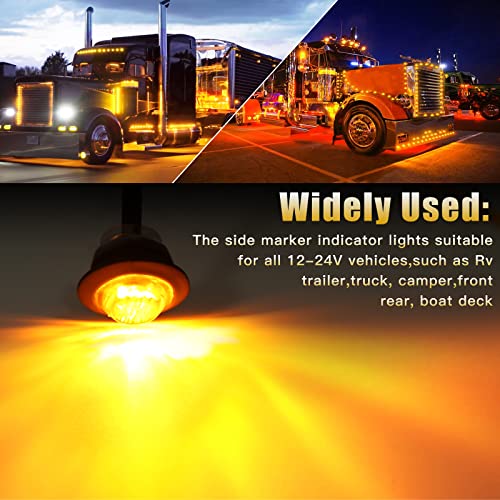 ALFU 20pcs Amber 3/4 12V Round LED Side Marker Clearance Lights Tail Light Front Rear Signal Marker Indicators Waterproof for Sealed Flush Mount Bulbs Boat Lorry Truck Pickup Bus Signal Lamp Camper - Image 6