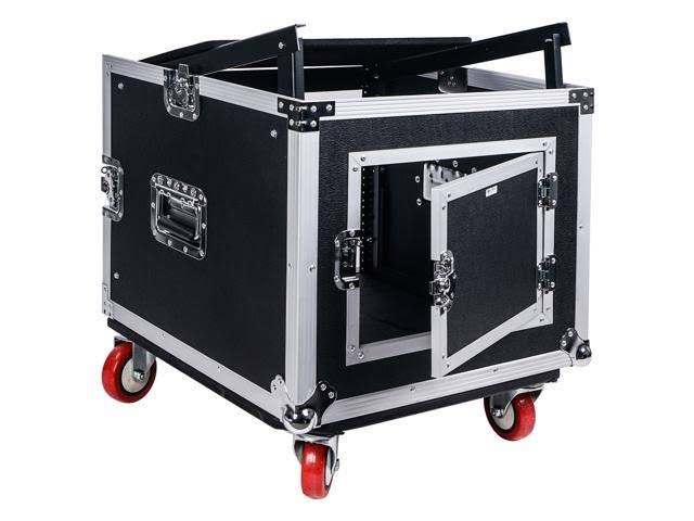 Sound Town 8-Space Pa/dj Rack/Road Case with Slant Mixer Top and Casters (STMR-8UW) - Image 3