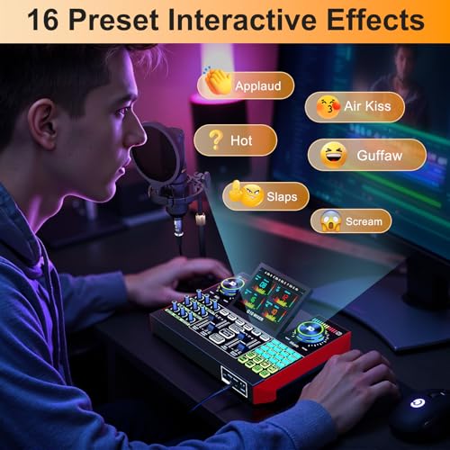 Podcast Microphone Bundle with Live Sound Card Audio Mixer, Podcast Equipment Bundle with 3.5mm Condenser Microphone for Pc/Phone Live Streaming Singing Gaming, Sound Board with Voice Changer, Denoise - Image 16