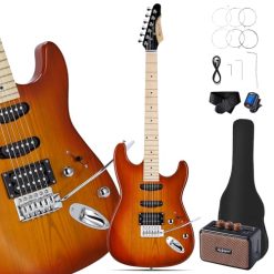 Leo Jaymz 39 Full Size ST Style Electric Guitar Starter Kit with SSH Pickup, 5W Portable Amp, Tuner, Gig Bag, Strap & Accessories (Violet Ocean)